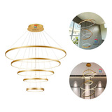 Lustre Pendente 5 Aneis Arcos Moderno Dourado Pe Direito Duplo Top Bivolt Equipe Led