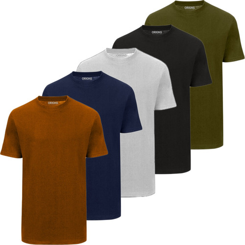 Kit 5 Camiseta Masculina Básica Lisa Slim Algodão Origns