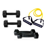 Kit Fitness Banda Elástica Importada Par Mancuernas 1 Y 2 Kg