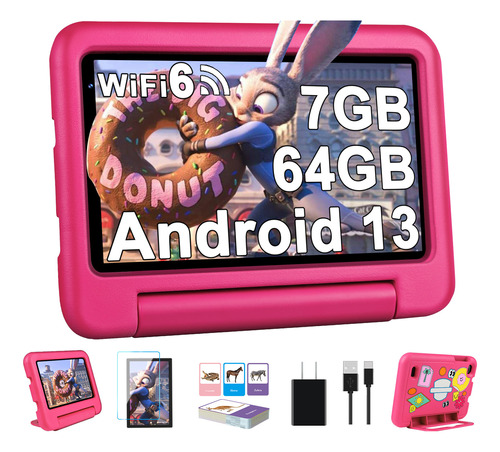 Tablet 7'' Para Niños Android 13 7+64gb Wifi6 Funda Eva
