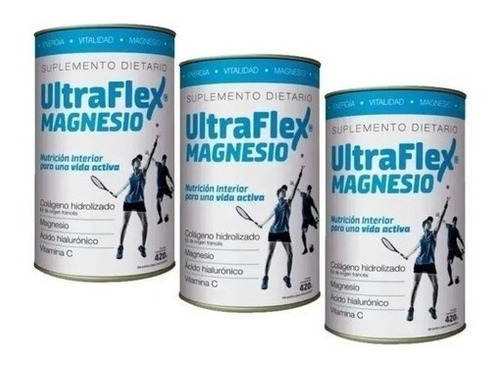 Ultraflex Magnesio Colageno Hidroalizado Polvo  Combo X3