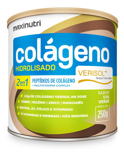 Suplemento Em Pó Maxinutri  Colágeno Hidrolisado 2 Em 1 Verisol Colágeno Colágeno Hidrolisado 2 Em 1 Verisol Sabor  Uva Verdes Em Lata De 250g