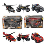 Kit Helicóptero De Polícia Resgate Carro E Moto Infantil