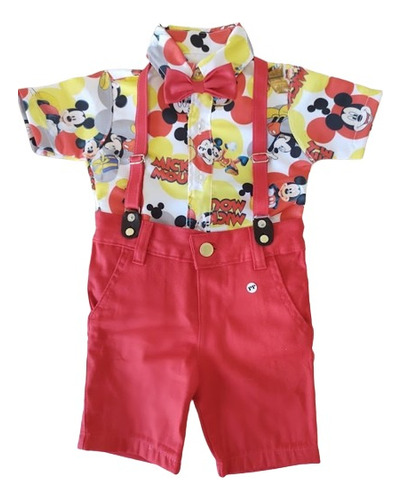 Roupa Tematica Mickey Camisa Verão Aniversario Kit