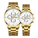 Relógio De Quartzo Clássico Nibosi 2309 Para Casais, Cor De Fundo De 2 Peças Dourado/branco