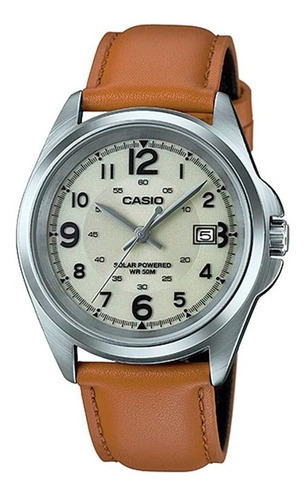 Reloj Casio Mtp-s101l-9bvdf Hombre Carga Solar 100% Original Color De La Correa Marrón Color Del Bisel Gris Color Del Fondo Beige