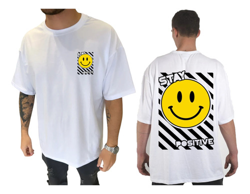 Remera Oversize Smile Stay Positive - Blanca - Unisex Moda 