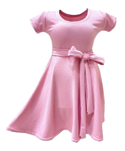 Vestido Infantil Rodado Manga Curta Cinto Para Amarrar