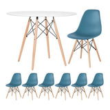 Kit Mesa Jantar Eames Wood 100 Cm 6 Cadeiras Eifel Coloridas Cor Mesa Branco Com Cadeiras Turquesa