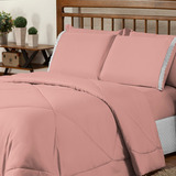 Kit Ternura Casal Queen Edredom  Jogo Fronhas Roupa De Cama Cor Rose Desenho Do Tecido Liso