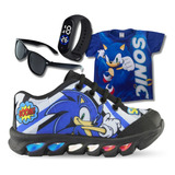 Tênis Infantil De Led Sonic Boom + Camisa + Relogio + Oculos