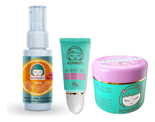 Kit Kokeshi Pele De Porcelana + Olhos De Gueixa + Oleo Rosa