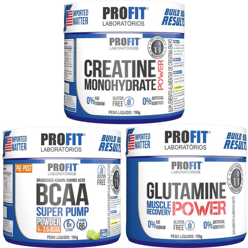 Bcaa 6:1:1 Em Pó 150g+ Creatina 150g+ Glutamina 150g- Profit