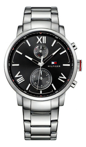 Reloj Tommy Hilfiger Hombre Aiden 1791307 Color De La Malla Plateado Color Del Bisel Plateado Color Del Fondo Negro