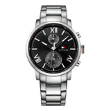 Reloj Tommy Hilfiger Hombre Aiden 1791307 Color De La Malla Plateado Color Del Bisel Plateado Color Del Fondo Negro