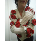 Saco Cardigan Mujer Tejido A Mano Crochet Rosas