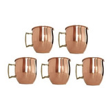 Kit 5 Canecas Moscow Mule Em Cobre 500 Ml C/ Alças Em Bronze