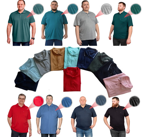 Kit 5 Camisa Gola Polo Plus Size Bolso Tam Especial G1ag9
