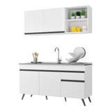 Armário De Cozinha Compacta 150cm Veneza Multimóveis V2079 Cor Branco/preto