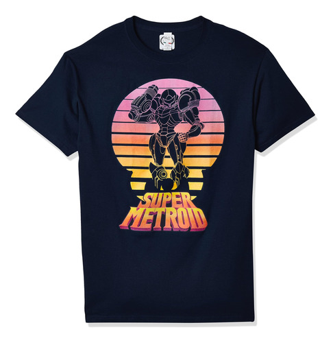 Camiseta Super Metroid - Silueta Retro Gamer - Azul Marino