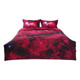 Juego De Edredón Galaxia Rojo Matrimonial/queen 3d Reversibl