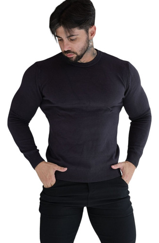 Blusa Suéter Masculino Gola Redonda Blusa De Frio Tricot