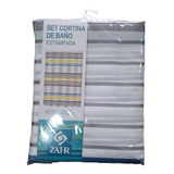 Set Cortina Baño Tela + Forro Blanco + 12 Ganchos 180x180cm