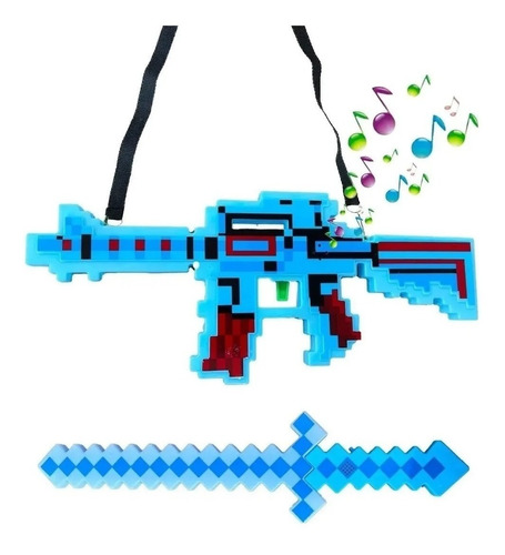 Brinquedo Kit Espada Minecraft E Arma Diamante Luz E Som