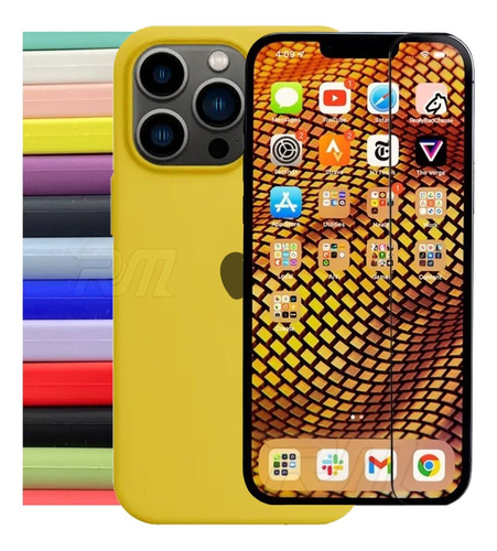 Case Silicone Compatível iPhone 7 Ao 14 Pro Amarela