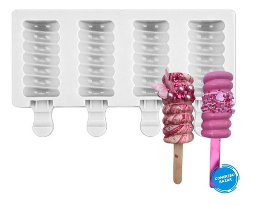 Molde Silicona Paleta De Helado Acanalado + 50 Palitos