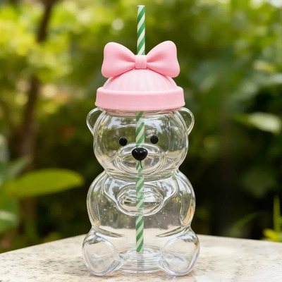 Bonita Taza Para Sorber Con Forma De Oso Con Tapa Y Pajita