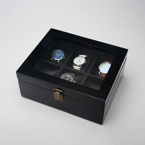 Caja Estuche Para Guardar 6 Relojes Madera Laqueada