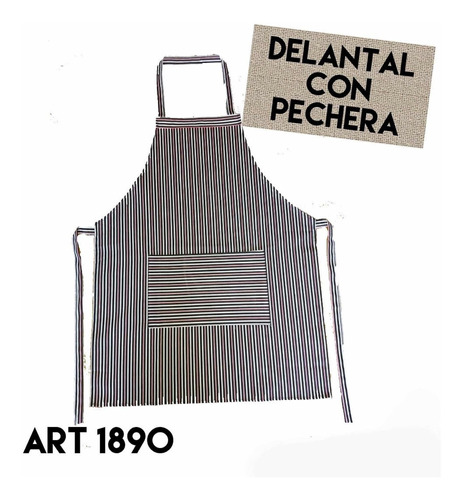 Delantal Con Pechera Tela Gabardina Gastronomía Con Bolsillo