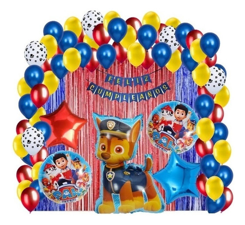 Kit De Decoracion Globos Metalicos Paw Patrol Chase 79 Pzs 