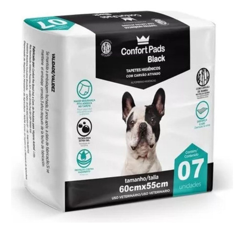 Tapete Higiênico Cães Confortpad Black Anti Odor 60x55cm 7un