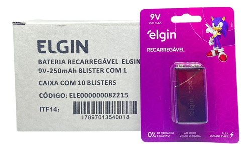 Kit 10 Bateria Recarregável 250mah 9v Sensor Brinquedo Elgin