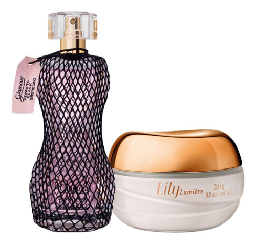 Combo O Boticário Glamour Secrets Black + Creme Lily Acetinado Lumière Kit Presente Feminino