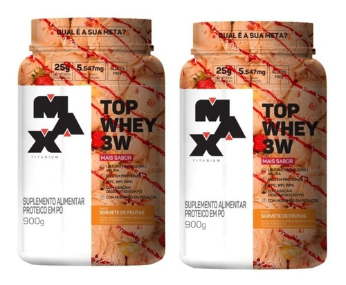 2x Wey Protein 3w Max Titanium ( Top Whey ) 900g Lançamento