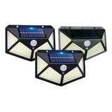 Kit 3 Luminária Solar 100 Led Sensor Presença Parede Externa