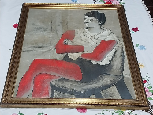 Antiguo Marco Cuadro Dorado Con Vidrio Años 70 Picasso 23