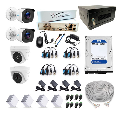 Kit Cámaras Hikvision Hilook 4ch 1080 + 4 Cam + Acces + Rack