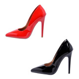 2 Pares Scarpins Ptah! Salto Alto 11cm Bico - Preto/vermelho