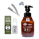 Kit Barberia Espuma + Navaja + Hojas De Afeitar + Aceite 