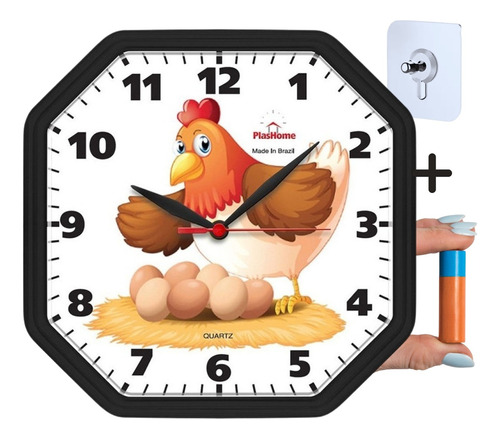 Relógio De Parede Cozinha Galinha Preto - Pronta