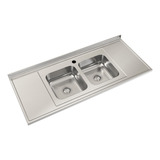 Mesada Acero Inox Johnson Bacha Doble C37 Centro 160x61 Cm