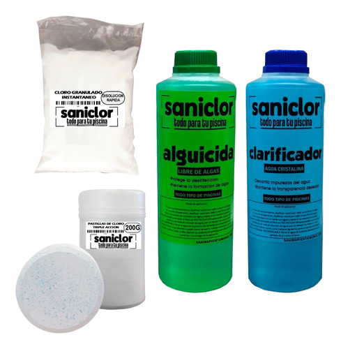 Combo Pastillas Cloro + Alguicida + Clarificador Saniclor