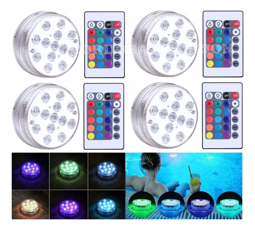 Pack X4 Luminaria Led Sumergible Pileta Bañera - Rgb Control