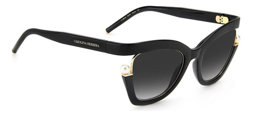 Óculos De Sol Carolina Herrera Ch 0002/s 807/9o-53 Armação Preto Haste Preto Lente Cinza