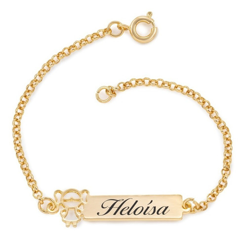 Pulseira Infantil Bebê Menina Banho Ouro 18k Placa Gravação