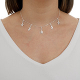 Colar Chocker Folheado A Prata Fundo Do Mar.